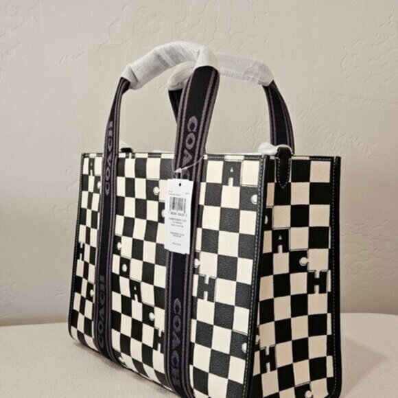 Coach Silver/Black/Chalk Smith Tote With Checkerboard Print - Picture 6 of 7